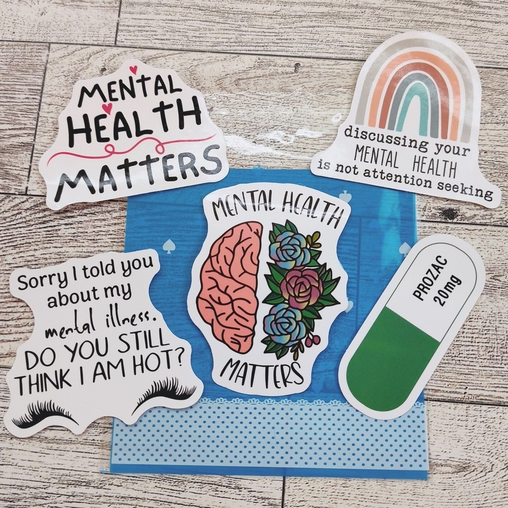 5 Funny Mental Health Stickers Set - Advocacy, Roses & Pastel Positivity Quotes